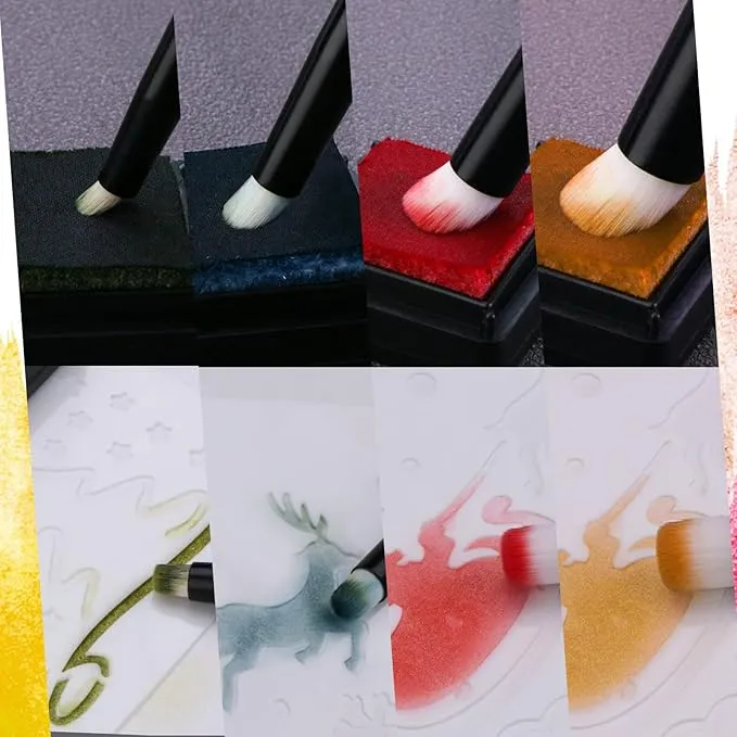 4 Pcs UNIMEIX Mini Blending Brushes for Card Making, Ink Blending Brushes