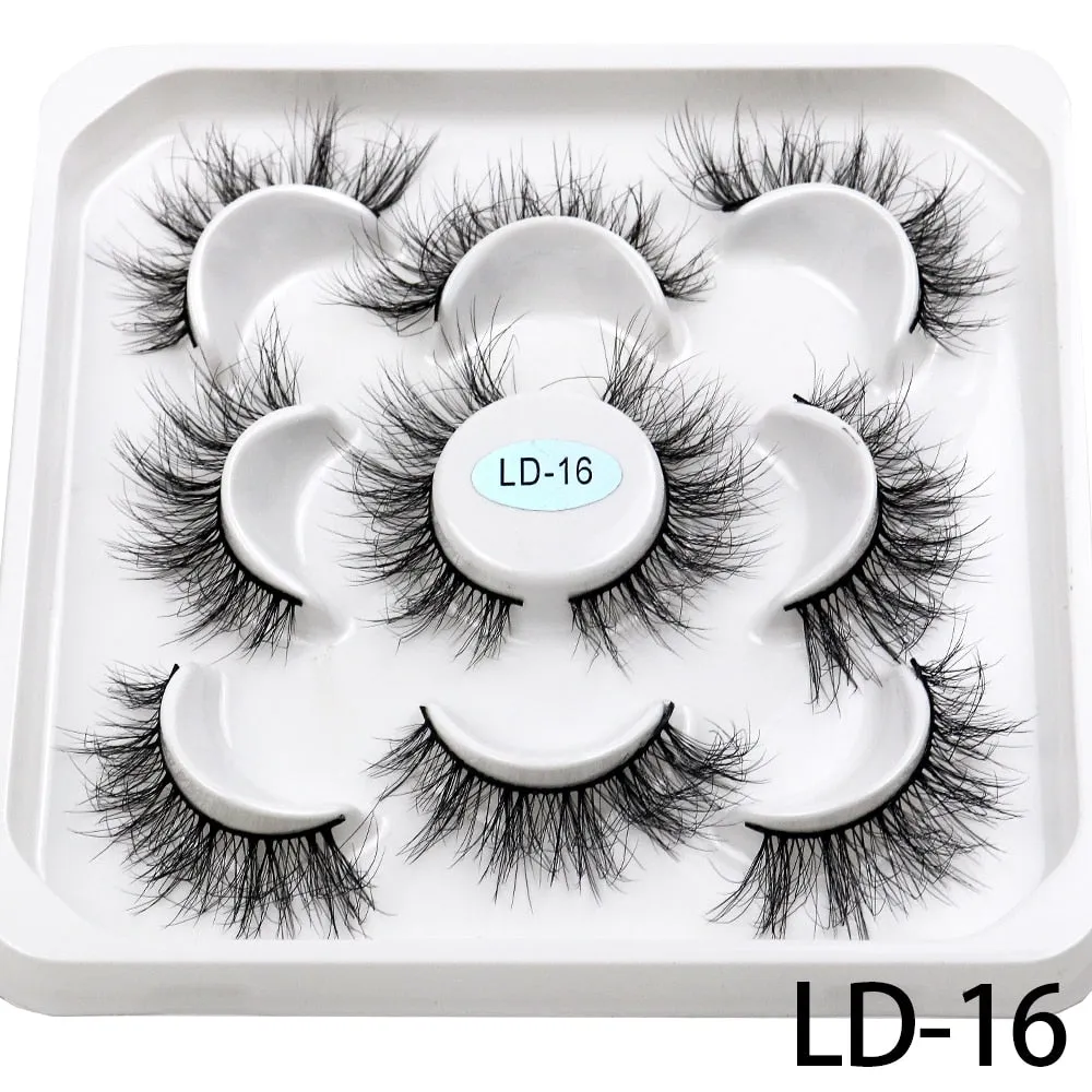 5 Pairs 25mm 3D Mink Lashes Bulk Volume Fluffy Natural False Eyelashes Thick Dramatic Mink Eyelashes
