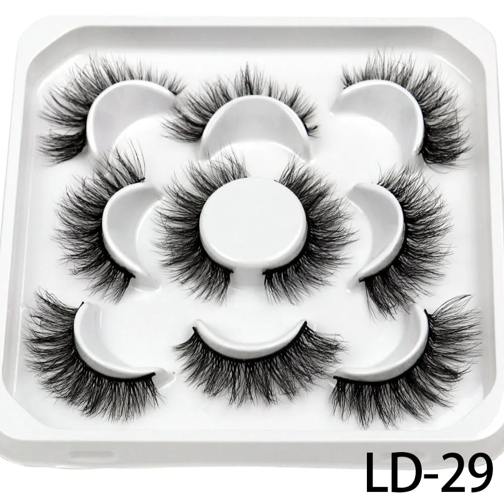 5 Pairs 25mm 3D Mink Lashes Bulk Volume Fluffy Natural False Eyelashes Thick Dramatic Mink Eyelashes