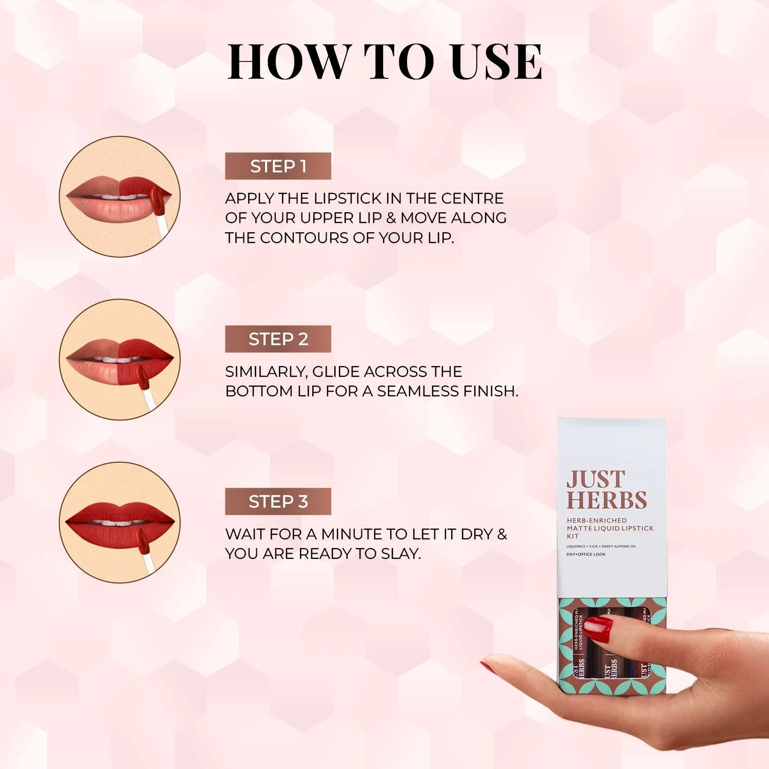 Full-Size Herb Enriched Matte Liquid Lipstick Kit - Set of 3 (6ml)