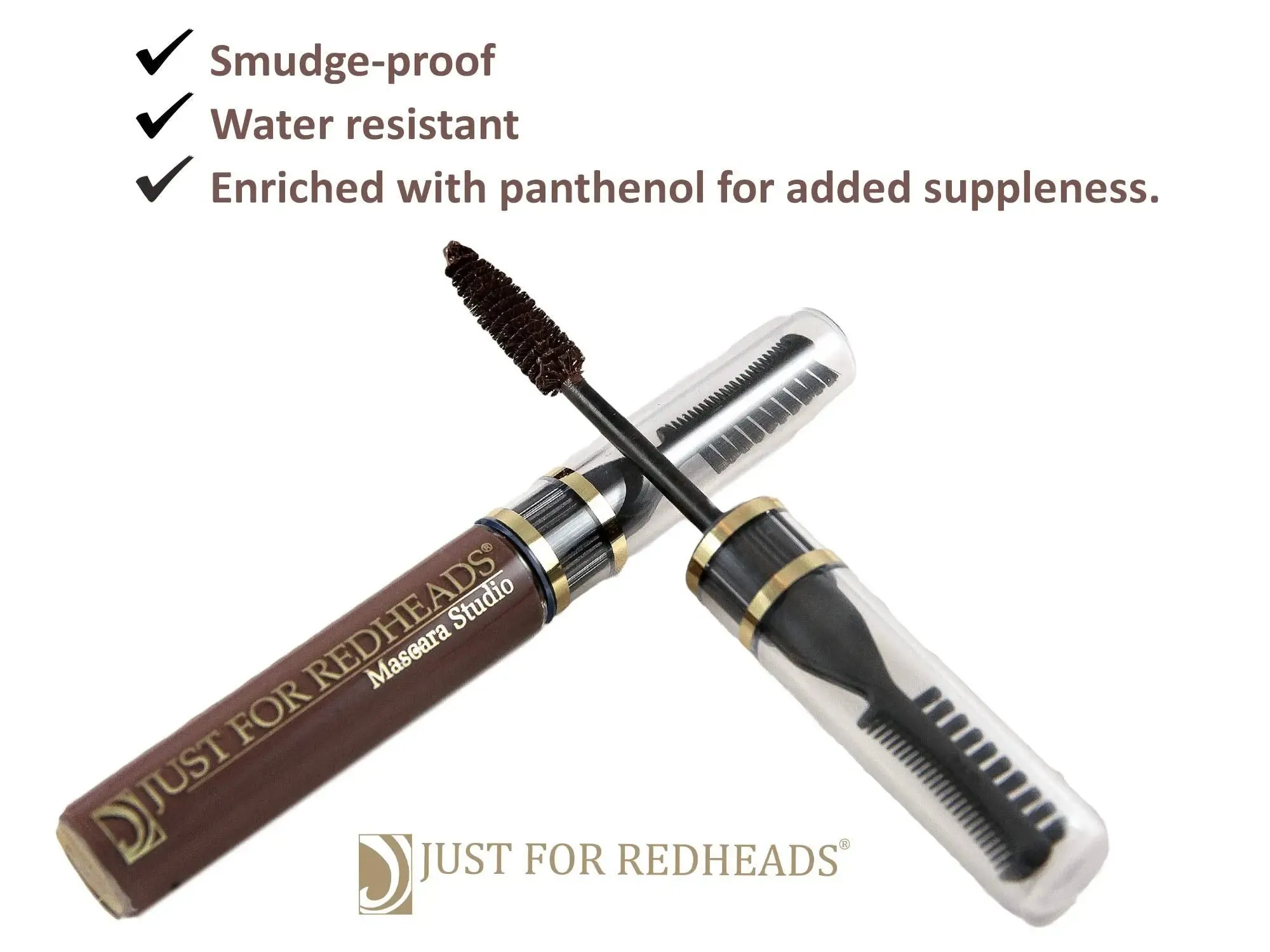 Just For Redheads Mascara Studio - Lashes Volumizer for Women With Dual-Ended Lash Comb and Brush - Lengthening & Defining Lashes, Smudge-Proof, Water Resistant - Made in the USA (GingerAuburn)