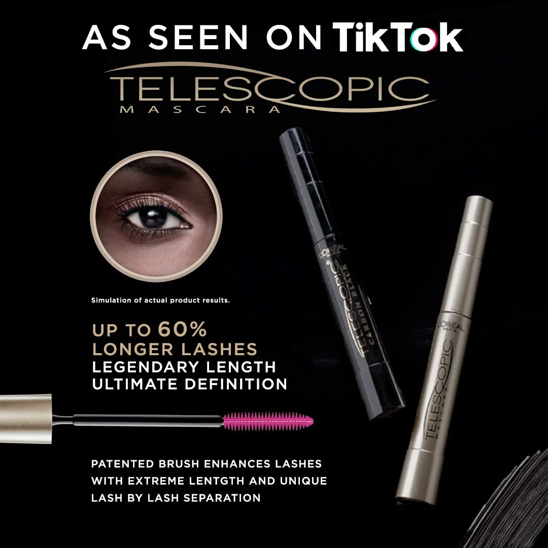 L'Oreal Paris Makeup Telescopic Original Lengthening Mascara, Blackest Black, 0.27 Fl Oz (1 Count)