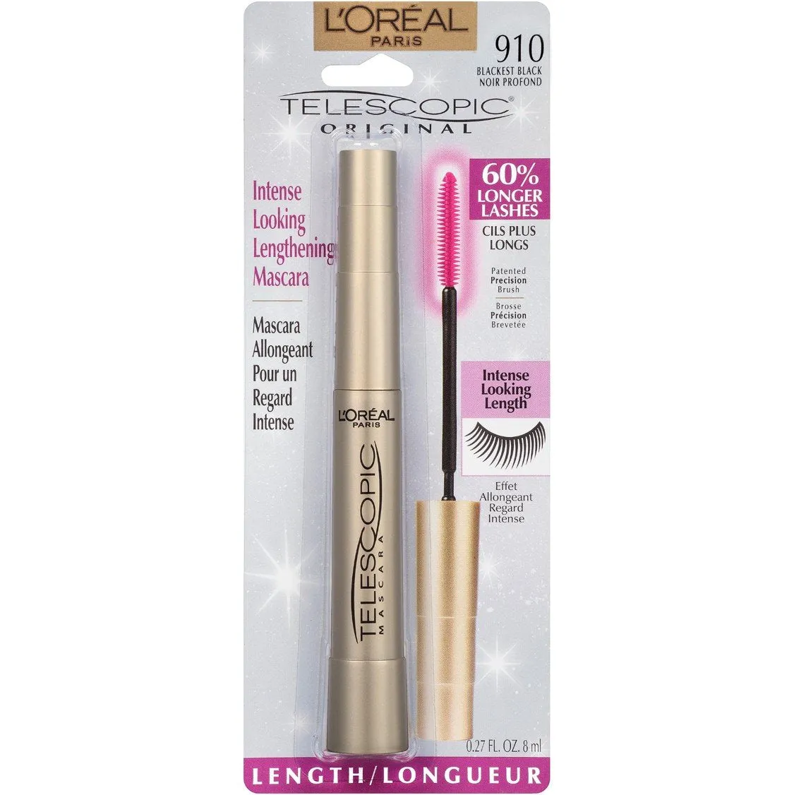 L'Oreal Paris Makeup Telescopic Original Lengthening Mascara, Blackest Black, 0.27 Fl Oz (1 Count)