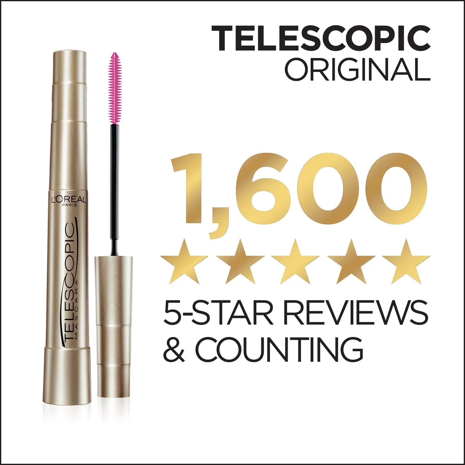 L'Oreal Paris Makeup Telescopic Original Lengthening Mascara, Blackest Black, 0.27 Fl Oz (1 Count)