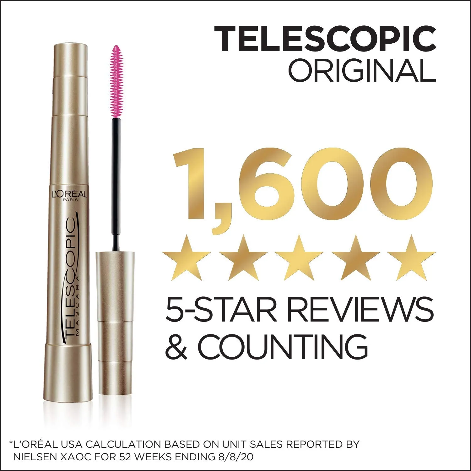 L'Oreal Paris Makeup Telescopic Original Lengthening Mascara, Blackest Black, 0.27 Fl Oz (Pack of 2)