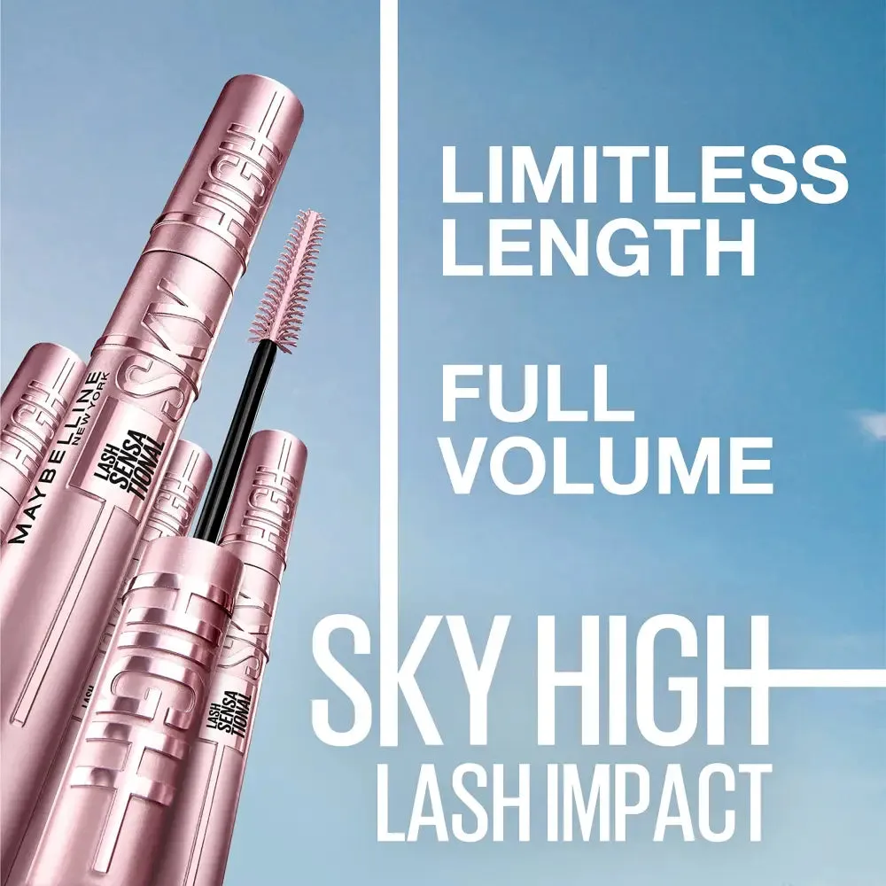 Maybelline New York Waterproof Mascara, Lengthening & Volumizing Mascara, With Bamboo Extract & Fibres, Lash Sensational Sky High, Very Black, 6ml
