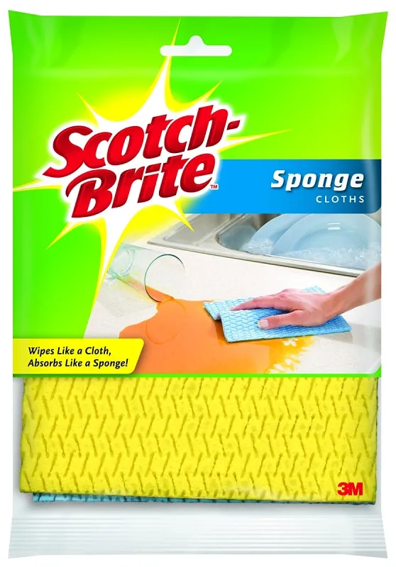 Scotch-Brite 9055 Sponge Cloth, 7.8 in L, 6.8 in W, Cellulose, Blue :PK  2: QUANTITY: 1